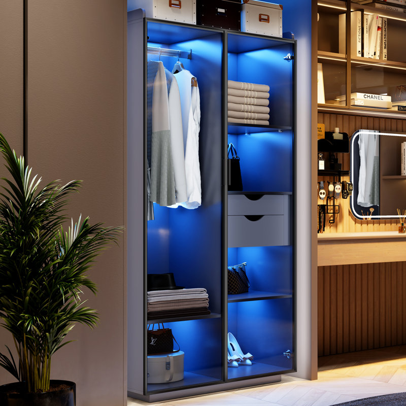 Latitude Run® 2Door Wardrobe Armoire with LED Lights & Reviews Wayfair